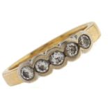 A five stone diamond ring, in gold marked 750, 4.3g, size M