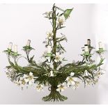 A decorative painted metal design chandelier, of eight lights, 20th c, approximately 80cm h and a