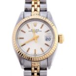 A Rolex bimetal lady's wristwatch, Oyster Perpetual Date, No 68758, 25mm, maker's bracelet, original