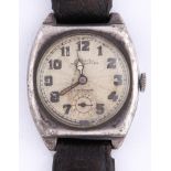 A Rolex silver Tonneau wristwatch, Unicorn, signed for the retailer Emmanuel Southampton, with moire
