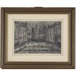 Manner of L S Lowry - Townscape, bears signature and date, pencil on grey paper, 23.5 x 33.5cm