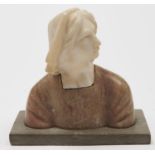 A French or Belgian alabaster sculpture, c1920, of the head and shoulders of a young woman on