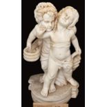 A statutary marble sculpture of two children, late 20th c, 92cm h