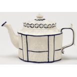 A felspathic stoneware teapot and sliding cover, attributable to Sowter & Co, Mexborough, c1810, the