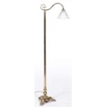 A brass swan necked standard lamp, in Victorian style, late 20th c, 169cm h