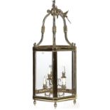 A Regency style hexagonal brass hall lantern, mid 20th c, 120cm h