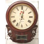 A Victorian mahogany drop case wall timepiece, 19th c, the painted dial with inscription HODSON-