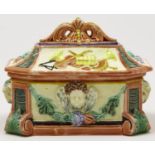 A Copeland majolica casket and cover, 1878, 10cm h, impressed mark and D 78