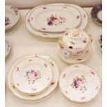 A Derby dessert service, c1820, boldly painted with full blown pink cabbage roses, rims and