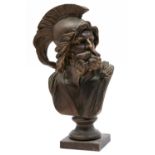 An antique style spelter gilt bust of Ajax, on circular waisted socle and square base, 40cm h