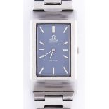 An Omega stainless steel rectangular self-winding wristwatch, Deville, 1970's, with blue dial,