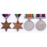 WWII attributed group of four, 1939-45 Star, Pacific Star, Defence Medal and War Medal, card box