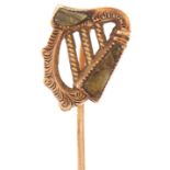 A gold stickpin, the harp terminal set with Connemara marble, 1g