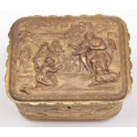 A Continental gilt electrotype jewel casket, c1900, the lid with a scene of children playing