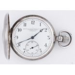 A silver half hunting cased keyless lever watch, the Goldsmith's and Silversmith's Co Limited 112