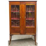 An Edwardian mahogany and line inlaid display cabinet,  171cm h; 35 x 105cm Good condition