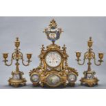 A French ormolu and Sevres style porcelain garniture de cheminee, late 19th c, in Louis XV style,