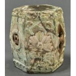A Chinese miniature hexagonal earthenware stool, Ming dynasty, 17th c, with pierced sides, 20cm h