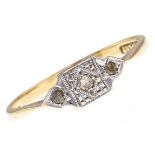 A three stone diamond ring, in gold marked 18ct & PLAT, 1.6g, size K Good condition
