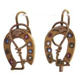 A pair of Victorian ruby, sapphire and diamond set horseshoe earrings, c1900, in gold, 2.1g