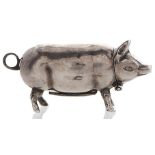 A silver pig novelty vesta case, late 20th c, 50mm l, Convention marked, 12dwts Good condition