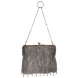 A silver and mail evening bag, with chains and finger ring, frame 12cm l, import marked London 1911,