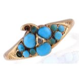 A turquoise and diamond ring, late 19th c, in gold, unmarked, 1.7g, size L Several stone deficient