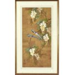 Japanese School, Two Birds on a Bough, mixed media, 72 x 35cm Good condition