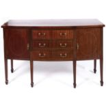 An Edwardian Sheraton revival bow front sideboard, c1910, the top boxwood, ebony and satinwood