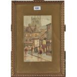 B Shackleton - Street Scenes, watercolours,  two, one 18.5 x 26cm and two other watercolours by