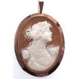 A cameo brooch, in gold, marked 9c, 15.7g Hairline crack to cameo, mount dented in places