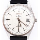 A Longines stainless steel self winding wristwatch, Admiral, with date, case back engraved