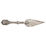 An Edwardian silver trowel shaped bookmark, with embossed handle, 13cm l, by Crisford & Norris,