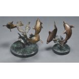 Two bronze sculptures of dolphins, late 20th c, 14cm h and smaller