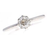 A diamond solitaire ring, the old cut diamond weighing approximately 0.5ct, in platinum marked PLAT,