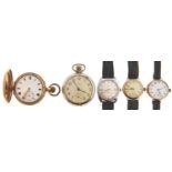 A 9ct gold wristwatch, wire lugs, 31mm, import marked London 1915, a Buren gold plated wristwatch,