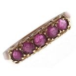 A five stone ruby ring, in 9ct gold, 2.5g, size O Good condition