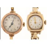 A Beuren 9ct gold lady’s wristwatch, 25mm, London 1928, on 9ct gold expanding bracelet and a