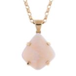 A kite shaped opal pendant , in 9ct gold, opal 31mm and a gold necklet marked 9K, 8.6g Good