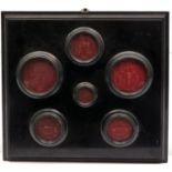 Six Victorian sealing wax impressions of medieval seals, late 19th c, each in ring turned mount