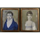French School, early 19th century - Portrait Miniatures of a Lady and a Gentleman, pendants,