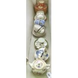 Miscellaneous English bone china pottery teaware, including Meissen cobalt bordered miniature cup