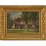 C F Bruce, early 20th c - A Mock Tudor House from the Garden, signed, oil on canvas, 29 x 45cm Small