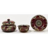 A Fielding's Crown Devon Sylvan Lustrine bowl, bowl and cover and ashtray, decorated with
