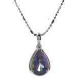 A rainbow topaz pendant, in white gold marked 14k and a white gold necklet, also marked 14k, 4.1g (