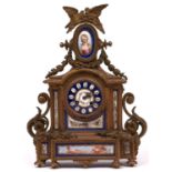 A French giltmetal and Sevres style porcelain inset mantel clock, late 19th c, in Louis XVI style,