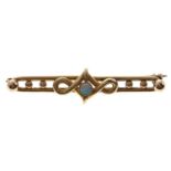 An opal bar brooch, early 20th c, marked 15ct, 3g Good condition
