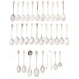Miscellaneous English small silver flatware, principally tea and coffee spoons, including several
