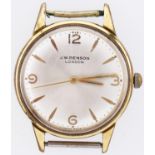 A J W Benson gold plated wristwatch, 33mm Working but with signs of wear from age and use