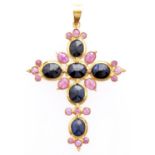 A ruby and sapphire cross, in 18ct gold, 1.7g Good condition